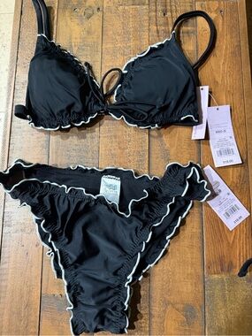 wild fable Black Bikini with White Ruffle Trim